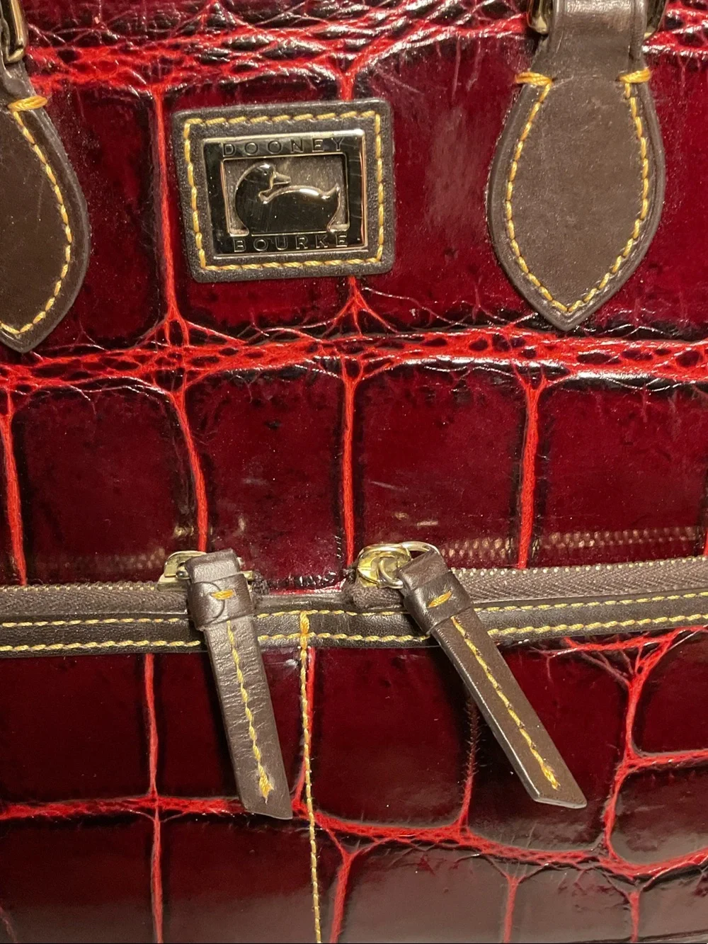 Dooney & Bourke Dillen Double Pocket Satchel Crossbody Red Croc Embossed